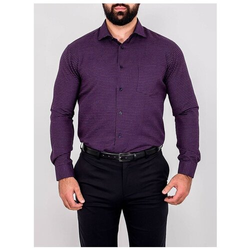 фото Рубашка мужская длинный рукав greg 774/119/114/fl/z/1p, полуприталенный силуэт / regular fit, цвет фиолетовый, рост 174-184, размер ворота 44