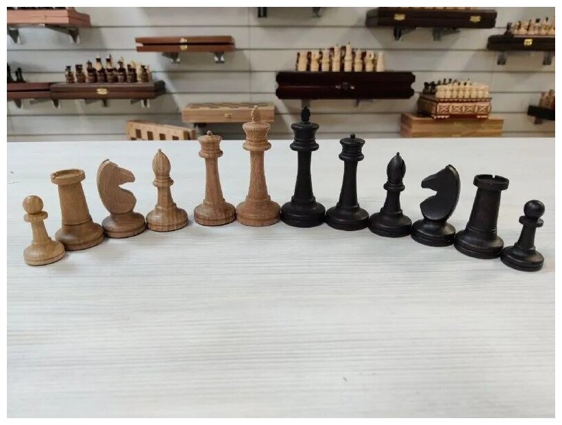 Шахматные фигуры без доски классические деревянные из бука с утяжелением большие