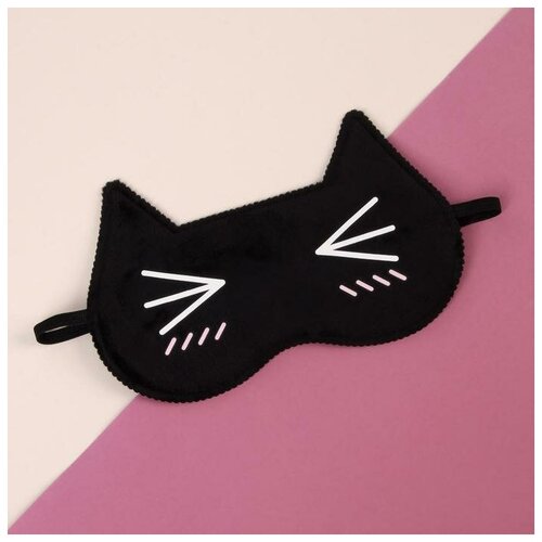 фото Маска для сна «котяо», 19,5 x 12 см, резинка одинарная, цвет чёрный mikimarket