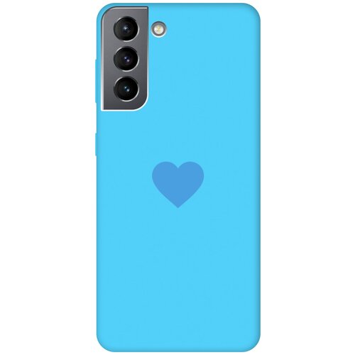 Силиконовый чехол на Samsung Galaxy S21 FE 5G, Самсунг С21 ФЕ Silky Touch Premium с принтом Heart голубой матовый soft touch силиконовый чехол на samsung galaxy s21 fe 5g самсунг с21 фе с 3d принтом avo yoga черный
