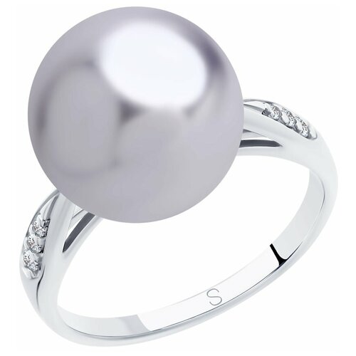 фото Кольцо sokolov из серебра с синтетическим жемчугом и фианитами 94012890, размер 21.5