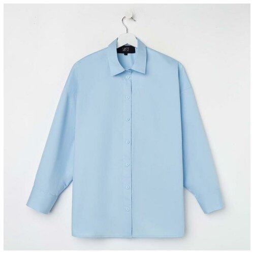 фото Рубашка mist, классический стиль, свободный силуэт, длинный рукав, однотонная, размер 48, голубой