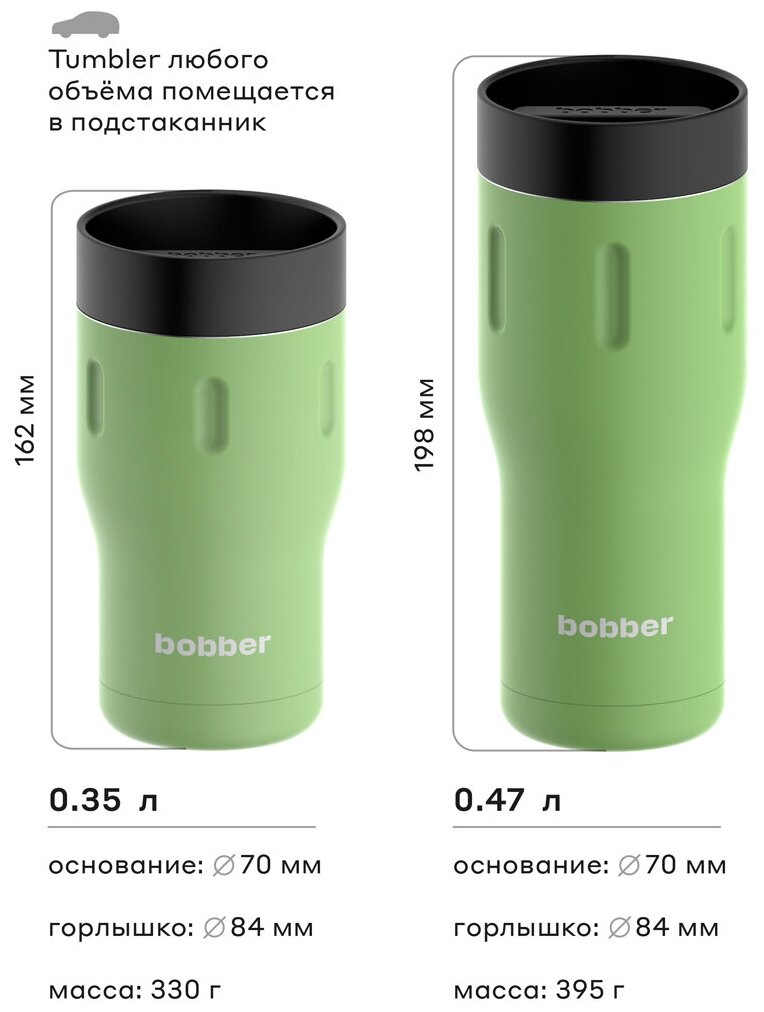 Bobber/Термокружка вакуумная Tumbler-350 Mint Cooler/кружка-термос в автомобиль/держит тепло до 6 часов - фотография № 3