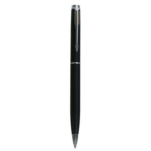 Ручка подарочная шариковая поворотная корпус черный матовый лого, стержень синий 0,7 мм, металлический корпус