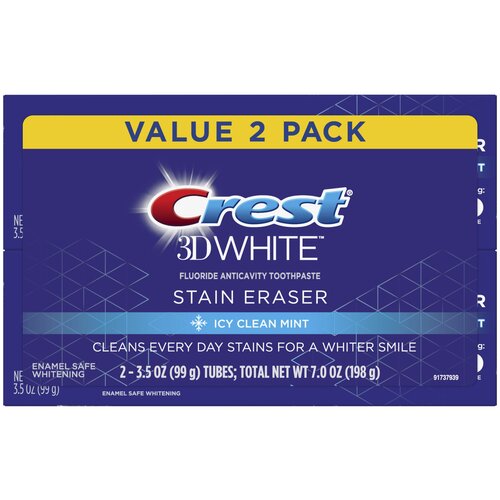 фото Crest 3d white stain eraser icy clean mint – набор из 2 зубных паст
