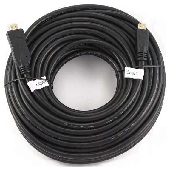 Кабель HDMI Cablexpert , 30м, v2.0, 19M/19M, черный, позол. разъемы, экран