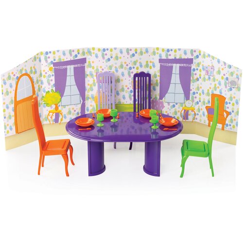 ОГОНЁК Столовая с интерьером С-1483 зеленый/фиолетовый/оранжевый мебель для кукол огонек столовая коллекция с 1300