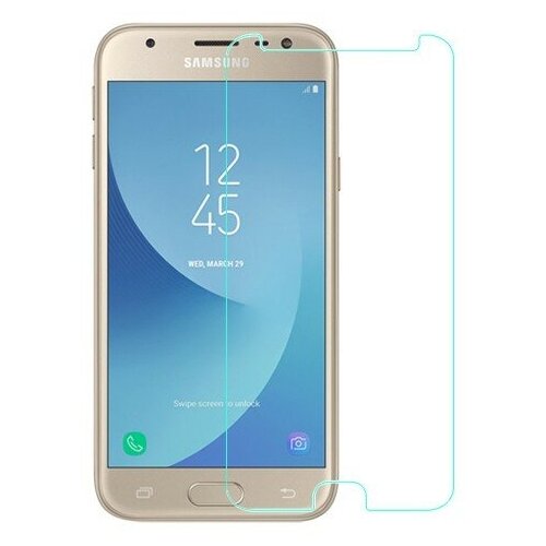 Противоударное защитное стекло 2.5D для Samsung Galaxy J3 2017 / Самсунг Галакси Джей 3 2017 (без рамки, прозрачное, на плоскую часть экрана)