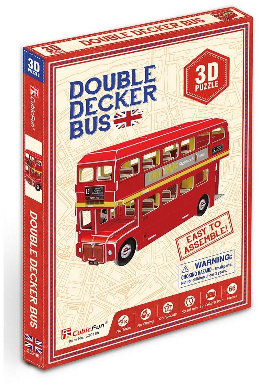 3D Пазл CubicFun Автобус Double-decker, 66 элементов - фото №1