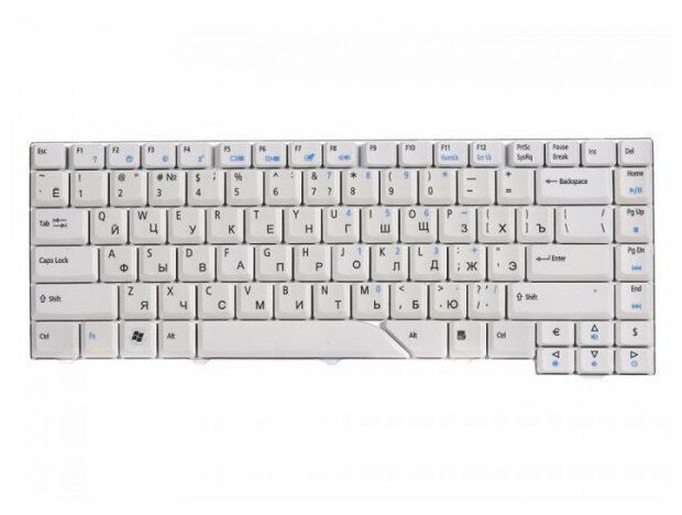 Клавиатура для ноутбука Acer Aspire 4220 4230 4310 4520 4710 4720 5230 5300 Series Плоский Enter Белая без рамки PN V072146AS1 1249₽