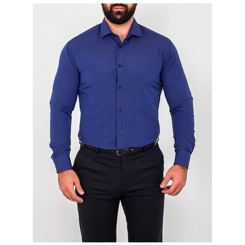 фото Рубашка мужская длинный рукав greg 243/199/1080/z, полуприталенный силуэт / regular fit, цвет синий, рост 174-184, размер ворота 40