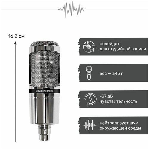 Конденсаторный микрофон Audio-Technica AT2020V серебристый хром 1699000₽
