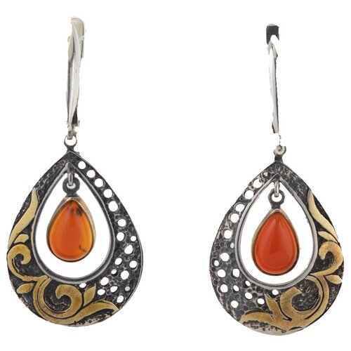 Серьги серебро, 925 проба, сердолик