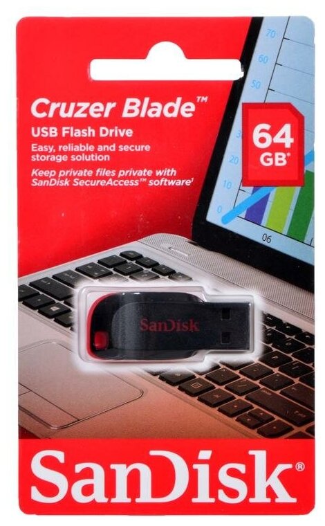 Флешка USB SanDisk 64GB CZ50 Cruzer Blade, черно-красная