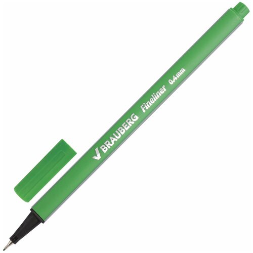 Ручка капиллярная (линер) BRAUBERG Aero, светло-зеленая, трехгранная, металлический наконечник, линия письма 0,4 мм, 142250