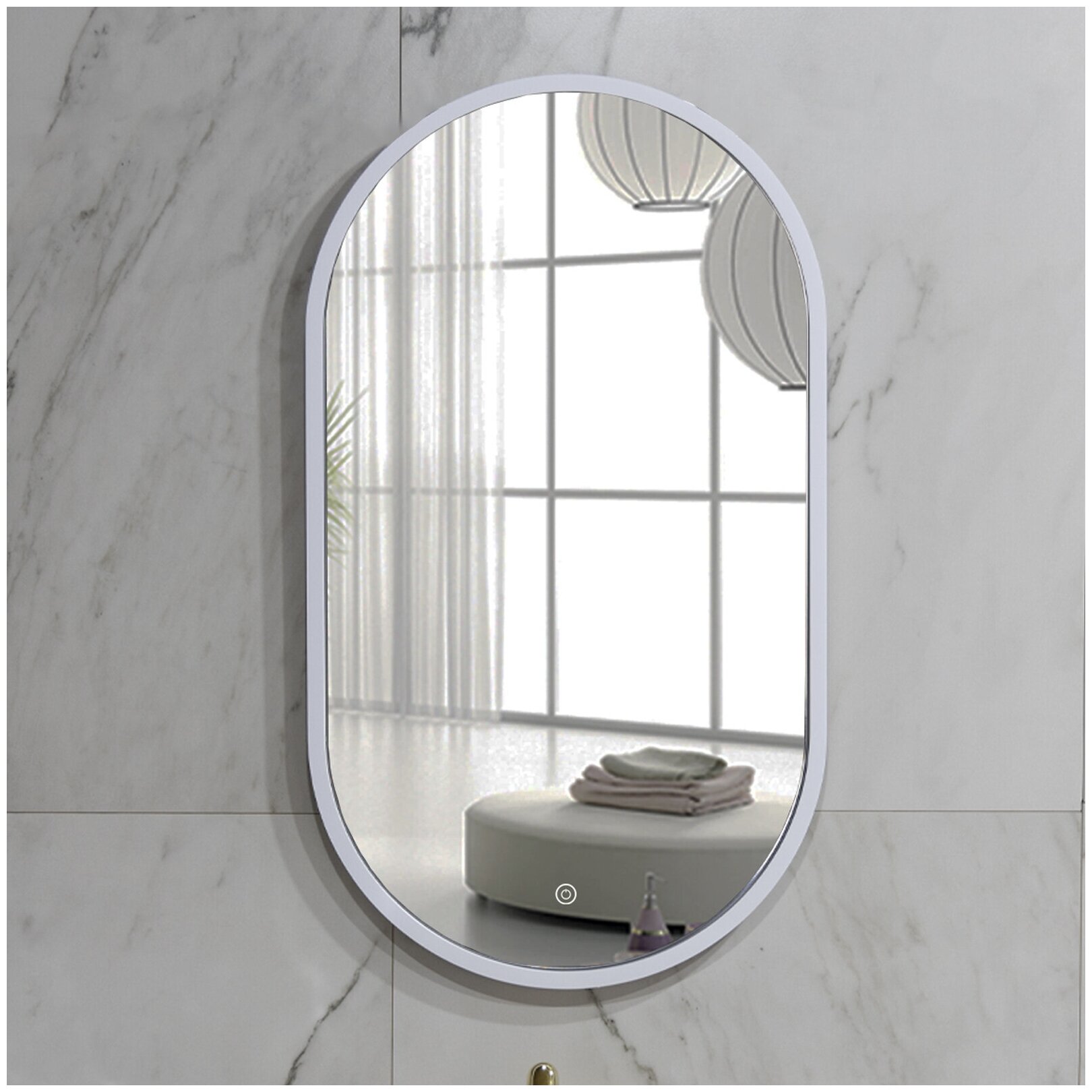 Зеркало La Tezza в раме с LED подсветкой, сенсорный включатель с диммером, 450х800 (ШхВ), арт. LT-OF4580-s-W, цвет белый