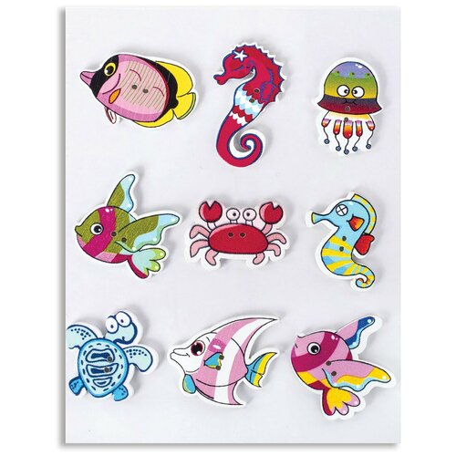 Наклейки деревянные Остров Сокровищ Морские жители, 9шт., ассорти, 10 уп. (662283)