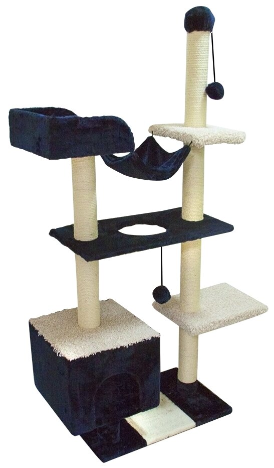 Комплекс для кошек с домом, гамаком и лежанкой Зооник синий мех/ковролин 101 х 43 х 170 см (1 шт)