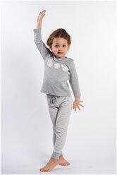 Детский Комплект для девочки Diva Kids: лонгслив и брюки, 2-7 лет, 92-122 см/ детский комплект для мальчика Diva kids: лонгслив и брюки, 2-7 лет, 92-122 см/ Лонгслив для мальчика/ брюки для мальчика/ Лонгслив для девочки/ брюки для девочки / серый меланж/полоска серая