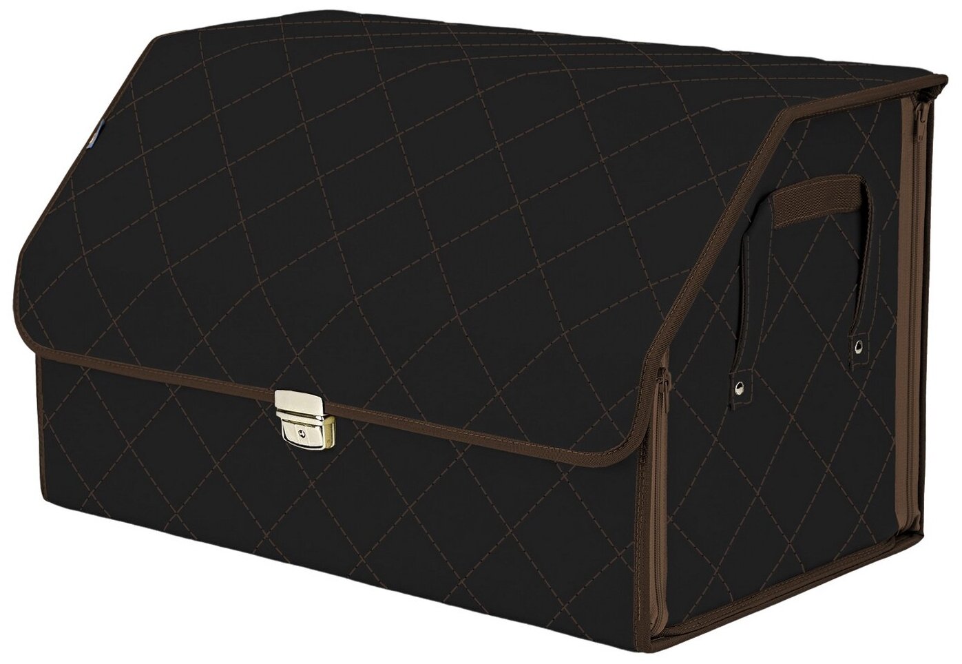 Органайзер-саквояж в багажник "Союз Премиум" (размер XL). Цвет: черный с коричневой прострочкой Ромб.