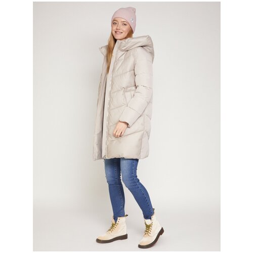 фото Тёплое стёганое пальто с капюшоном, цвет бежевый, размер l zolla