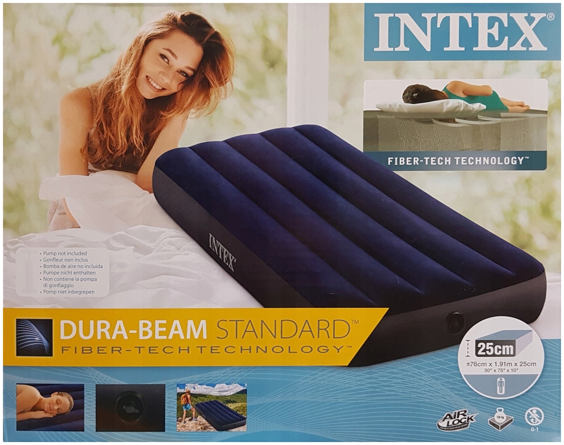 Матрас надувной 76х191x25см, Classic Downy Airbed, Intex 64756 - фотография № 5