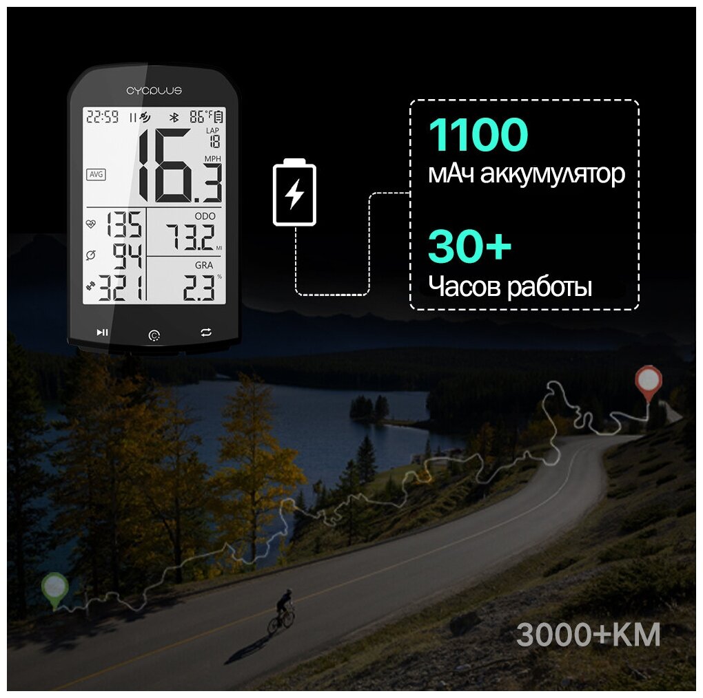 Беспроводной велокомпьютер Cycplus GPS M1, 16 функций