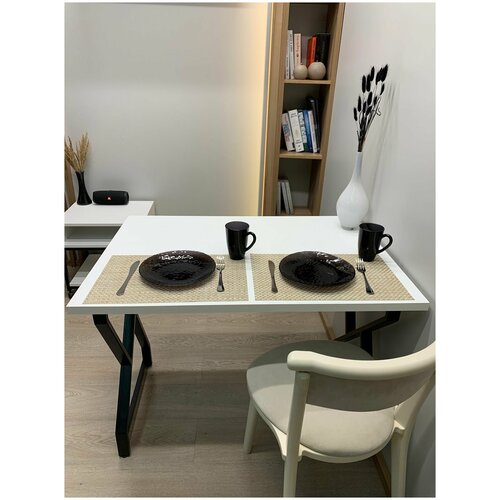 Стол обеденный нераскладной RUBY VOLT, кухонный стол (белый) 100х65, ножки металл 40х20 ручной работы.