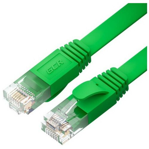 GCR Патч-корд PROF плоский прямой 1.5m, UTP медь кат.6, зеленый, 30 AWG, ethernet high speed 10 Гбит/с, RJ45, T568B, GCR-52837 патч корд gcr prof прямой 2 0m utp медь кат 6 52777