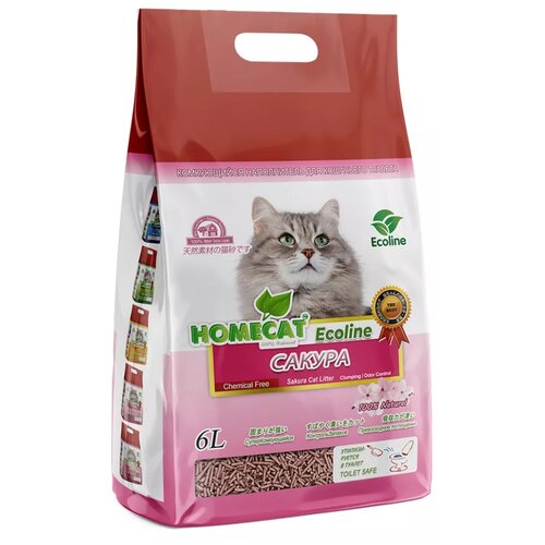 Наполнитель HOMECAT Ecoline Лотос-Сакура для кошачьих туалетов с ароматом сакуры, комкующийся 6л