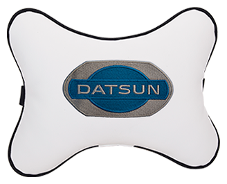 Автомобильная подушка на подголовник экокожа Milk с логотипом автомобиля DATSUN