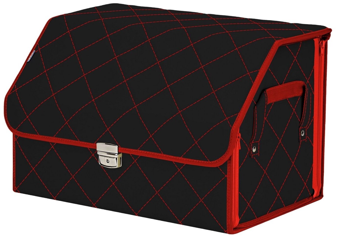 Органайзер-саквояж в багажник "Союз Премиум" (размер L). Цвет: черный с красной прострочкой Ромб.