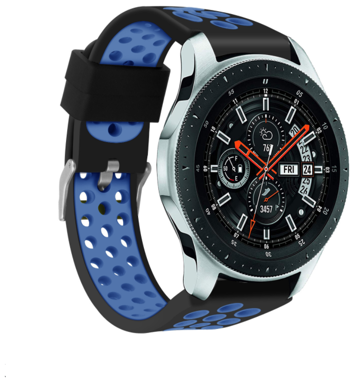 фото Силиконовый водостойкий сменный ремешок MyPads для умных смарт-часов Samsung Galaxy Watch 46 mm SM-R800 со спортивным дизайном с дырками под вентиляцию и застежкой синий