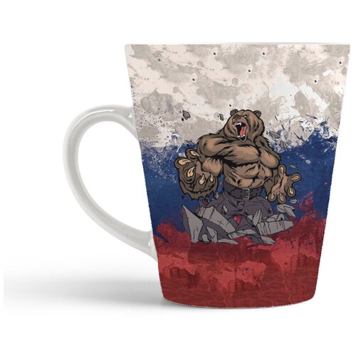 фото Кружка-латте coolpodarok флаг россии и сильный медведь