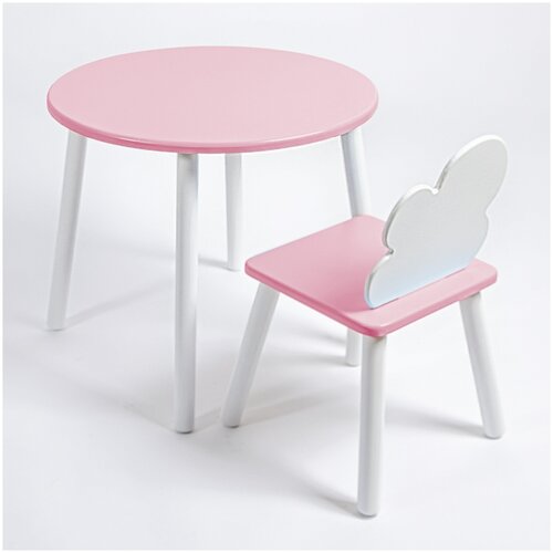 Комплект детский стол круглый и стул облачко ROLTI Baby (розовая столешница/розовое сиденье/белые ножки)