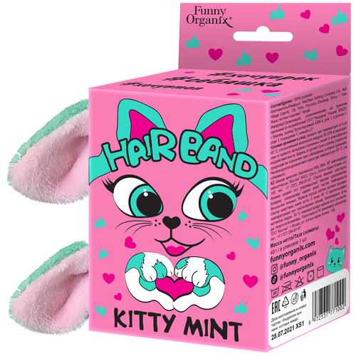Купить Повязка для волос FUNNY ORGANIX Kitty Mint, 40 г, зеленый/розовый, полиэстер