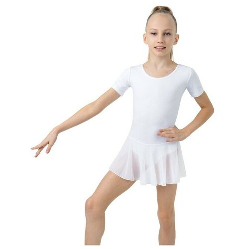 фото Купальник для хореографии х/б, короткий рукав, юбка-сетка, размер 28, цвет белый нет бренда