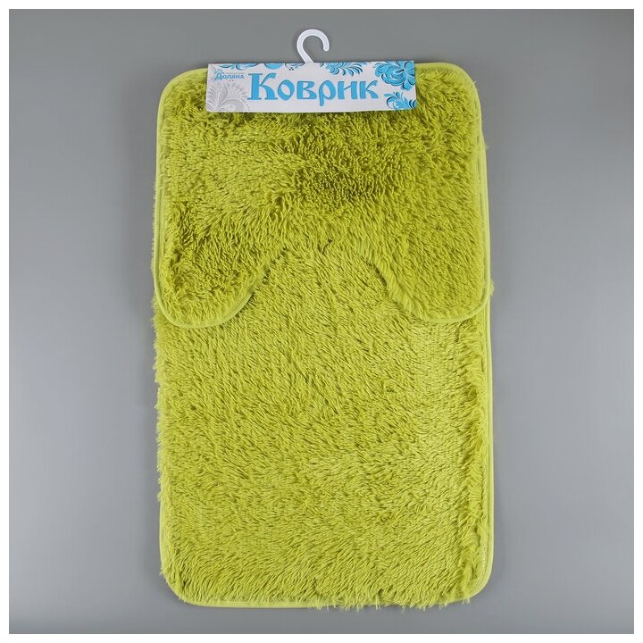 Набор ковриков для ванной и туалета Доляна «Пушистик», 2 шт: 40×50, 50×80 см, цвет зелёный - фотография № 8