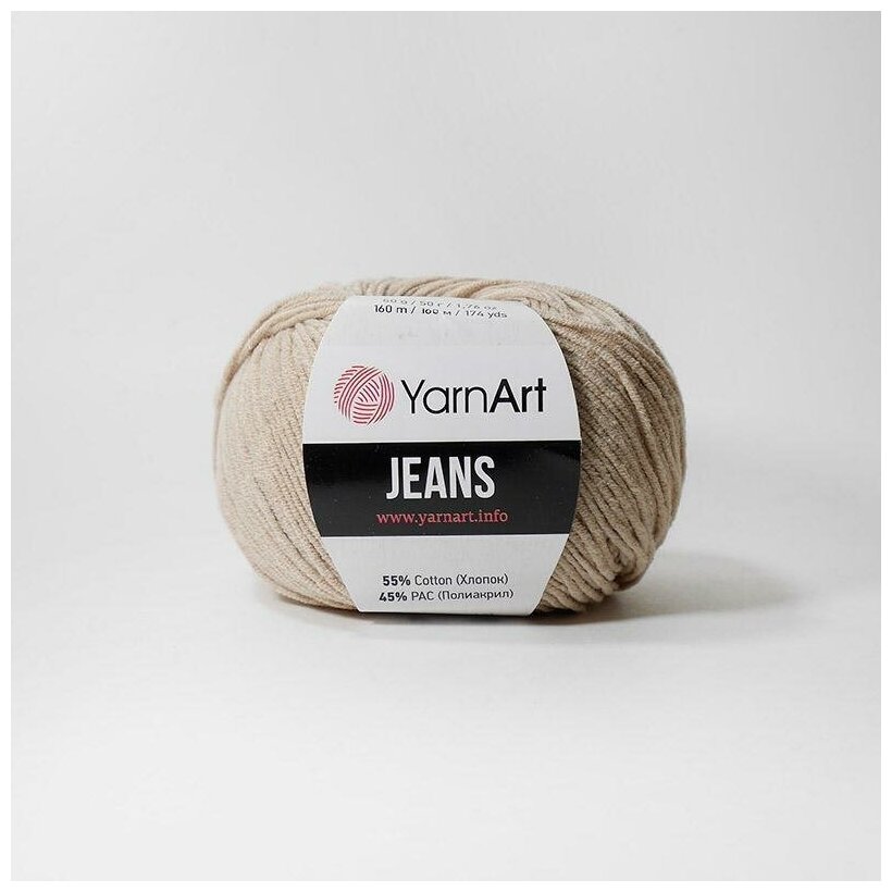 Пряжа YarnArt Jeans (Джинс) - 2 мотка Цвет: 87 светло-бежевый 55% хлопок, 45% полиакрил 50г 160м