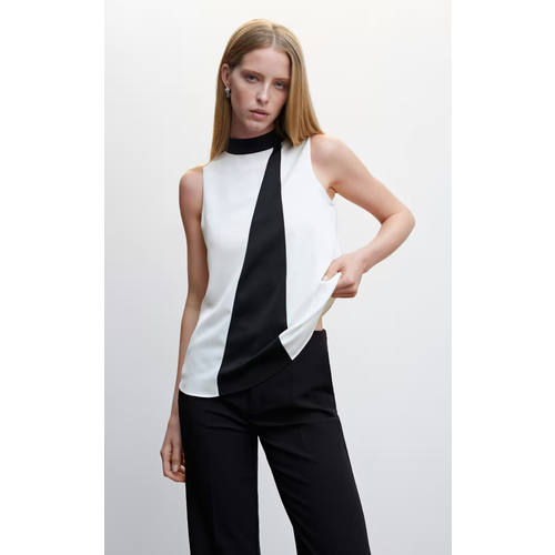 Блуза MANGO, BECKIE, размер 34, белый, черный