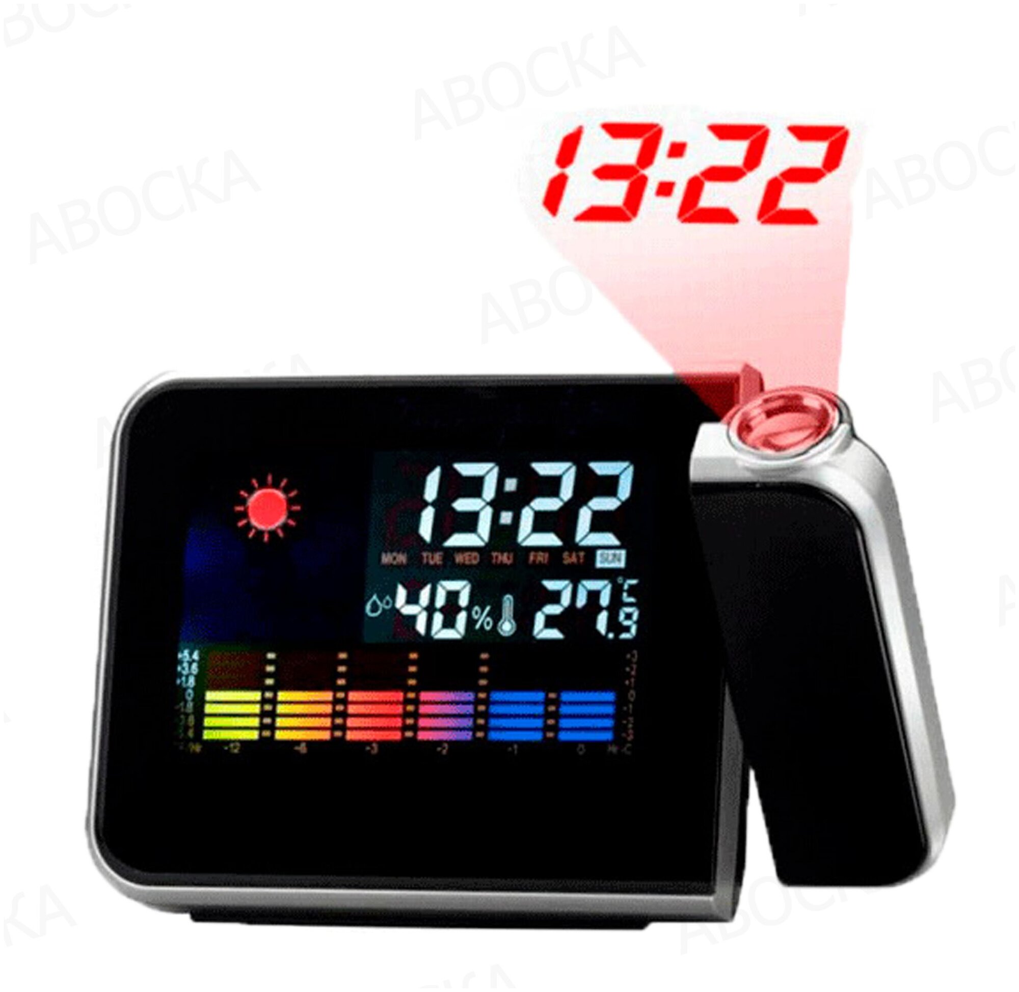 Проекционные часы с будильником DS-8190 / часы с подсветкой / показатель температуры и влажности
