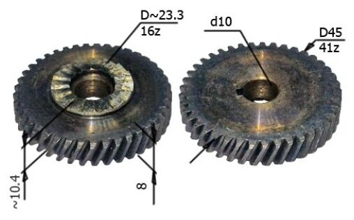 Шестерня Д-550, ДУ-580 для дрели Интерскол (D-45, d-10, h-7) замена 19.03.01.04.00