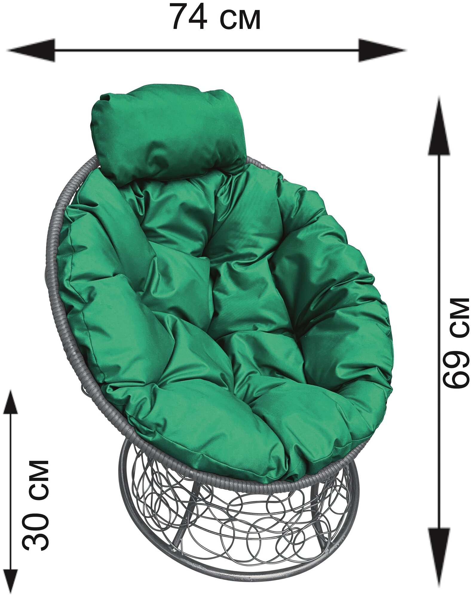 Кресло M-Group папасан мини ротанг серое, зелёная подушка - фотография № 3
