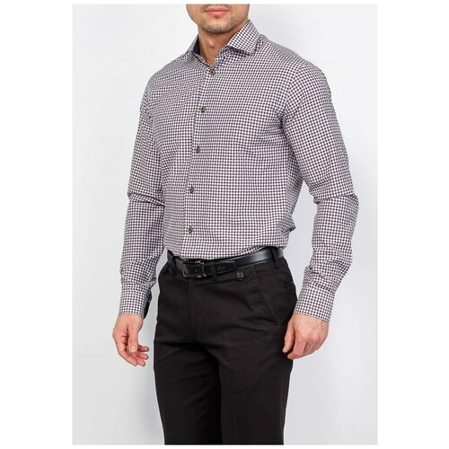 фото Рубашка мужская длинный рукав greg 155/139/463/z/1, полуприталенный силуэт / regular fit, цвет коричневый, рост 164-172, размер ворота 44