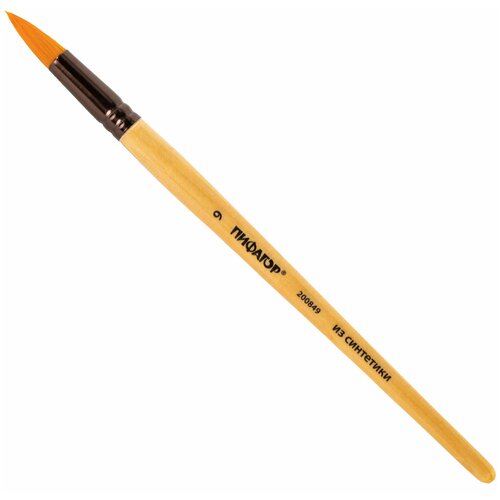 Кисть пифагор, синтетика, круглая, № 9, деревянная лакированная ручка, с колпачком, пакет с подвесом, 200849 - 1 шт.