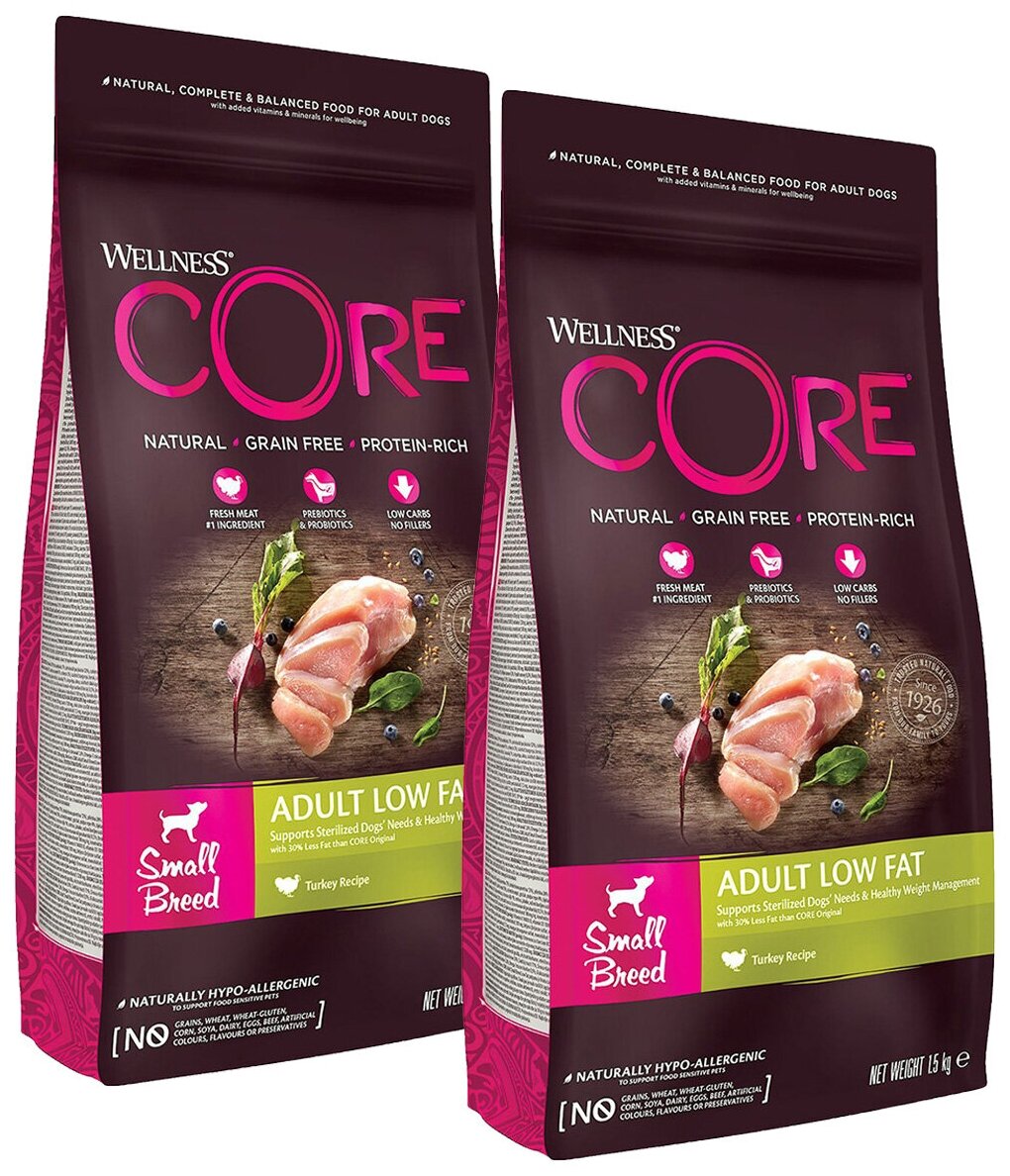 CORE HEALTHY WEIGHT DOG ADULT SMALL BREED беззерновой диетический для взрослых собак маленьких пород с индейкой (1,5 + 1,5 кг)