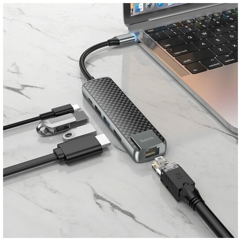 USB-концентратор Type-C Хаб Hub HB23 Easy view HDMI + USB3.0 + USB2.0 + RJ45 + PD