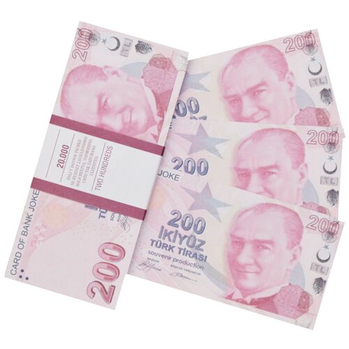 Забавная пачка денег 200 турецких лир, сувенирные деньги для розыгрышей и приколов