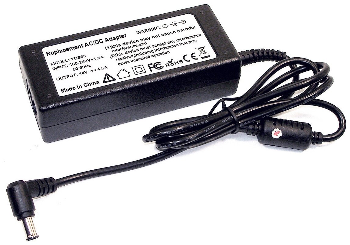 Зарядное устройство (блок питания/зарядка) для монитора и телевизора LCD 14В, 4.5А, 63Вт, 6.5x4.4мм, OEM