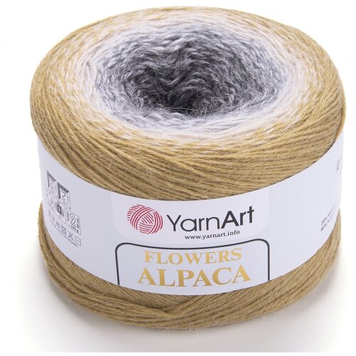 Пряжа YarnArt Flowers Alpaca (ЯрнАрт Фловерс Альпака) 1 моток цвет 411 Бежевый, Белый, Серый, Темно-серый, 20% альпака, 80% акрил, 250г, 940м пряжа yarnart flowers alpaca цвет 408